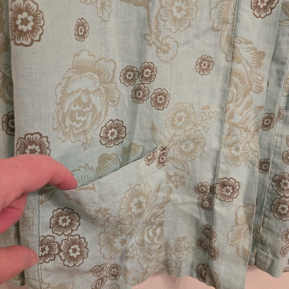 Cut Loose Linen Asian Inspired Floral Jacket Top Mint Brown Boho Large - Picture 4 of 9